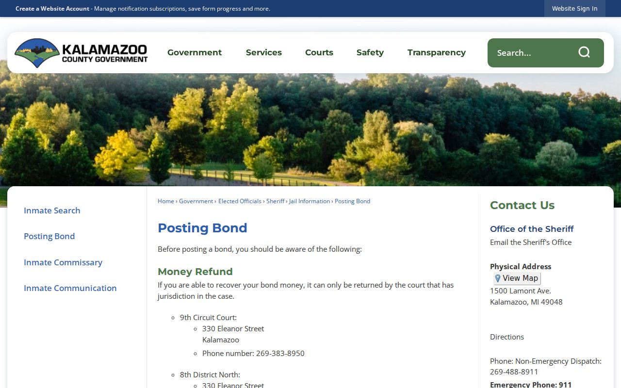Kalamazoo County posting bond page for bench warrant payments