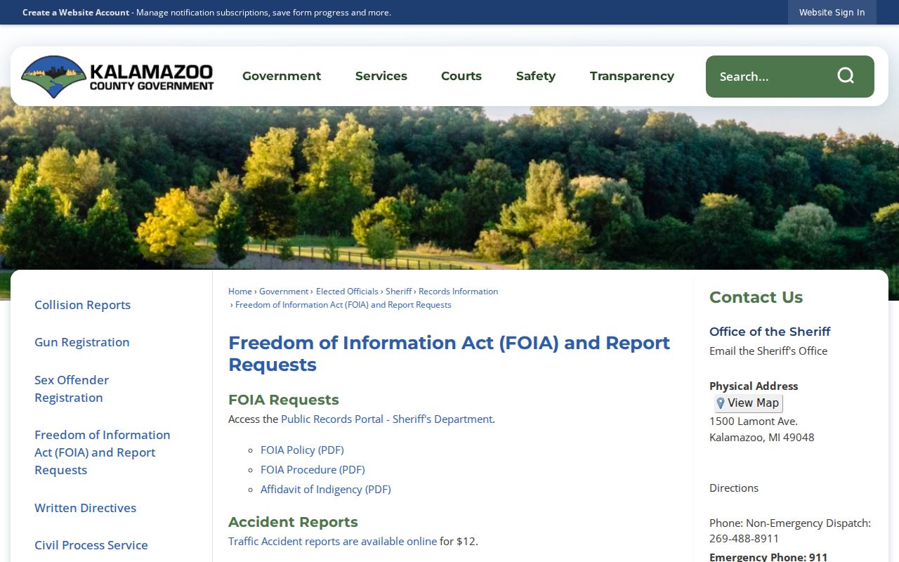Kalamazoo County records request page used for warrant record searches