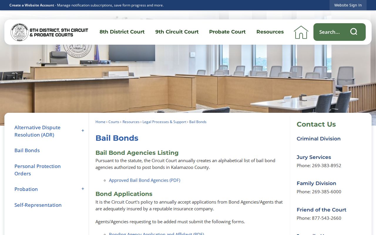 Kalamazoo County bail bonds page related to bench warrant resolution
