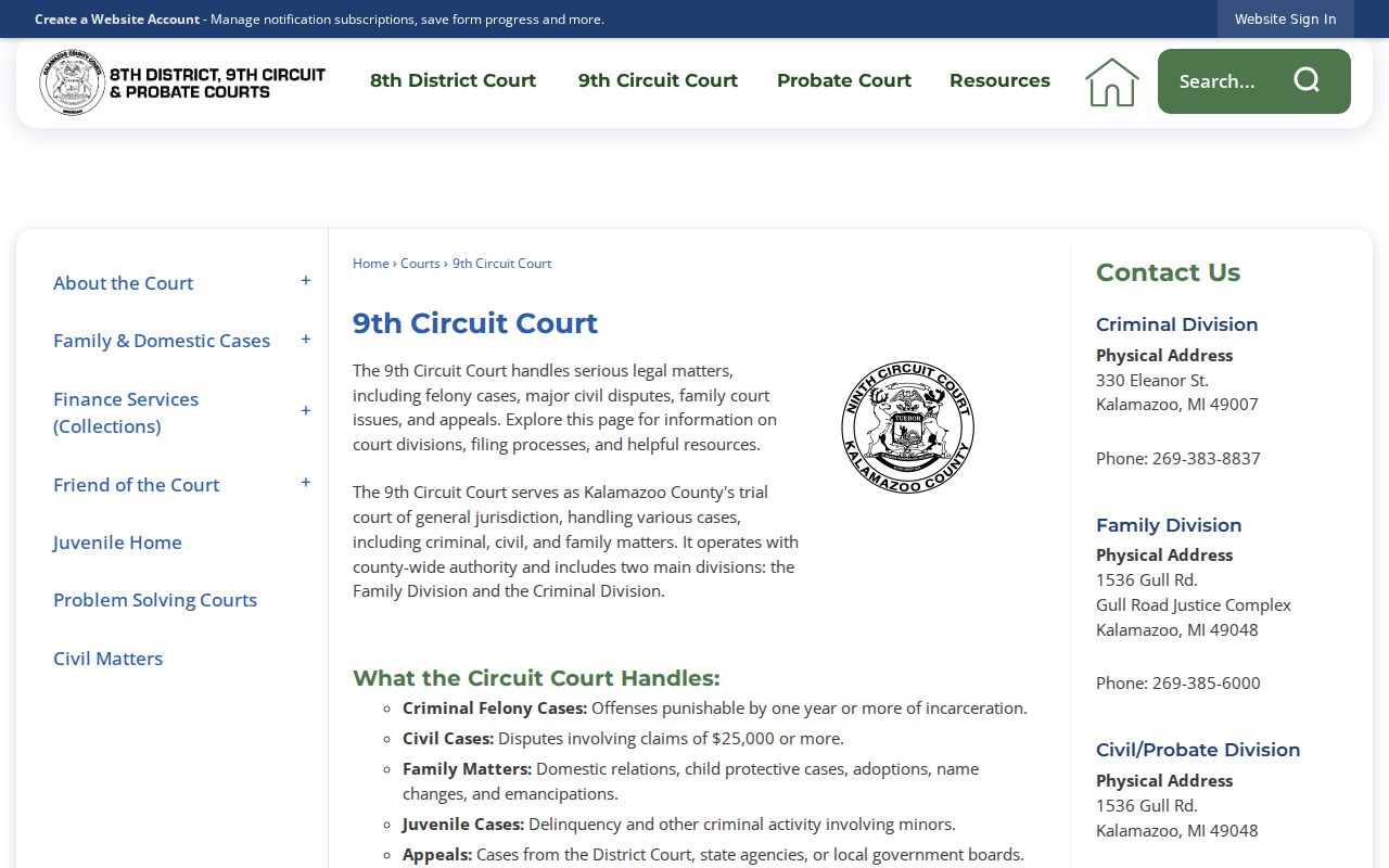 Kalamazoo County circuit court page for bench warrant case files
