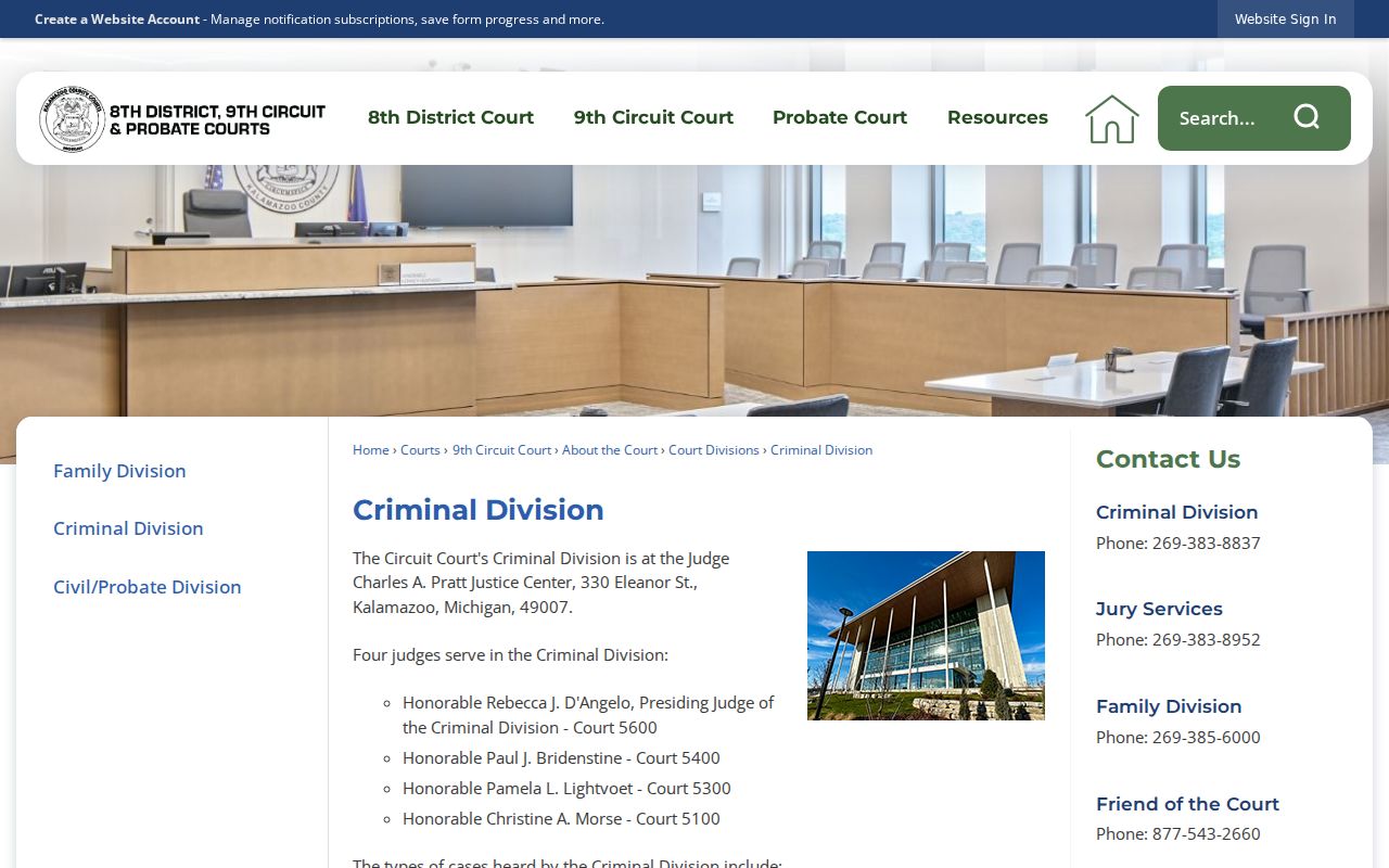 Kalamazoo County circuit criminal division page for felony bench warrants