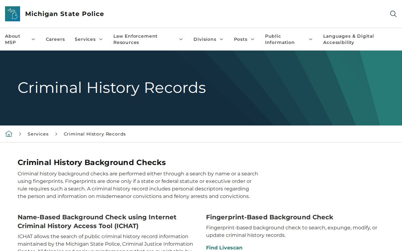Michigan criminal history page compared with Kalamazoo County warrant search paths