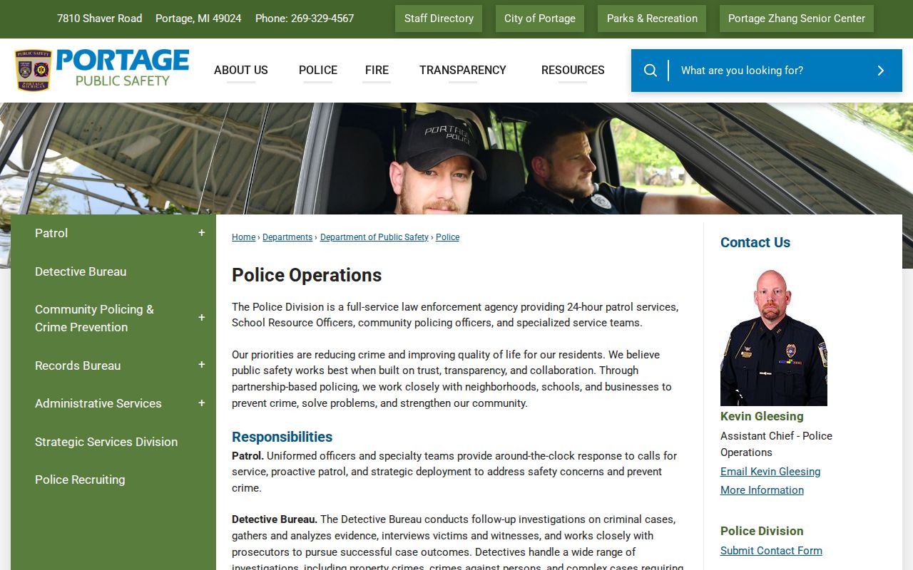 Portage police department page for Portage warrant records requests