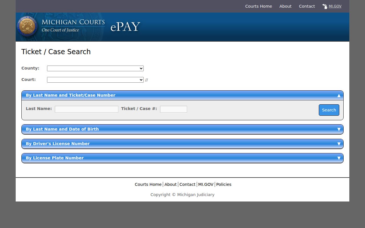 Kalamazoo County traffic ticket search page for warrant records checks